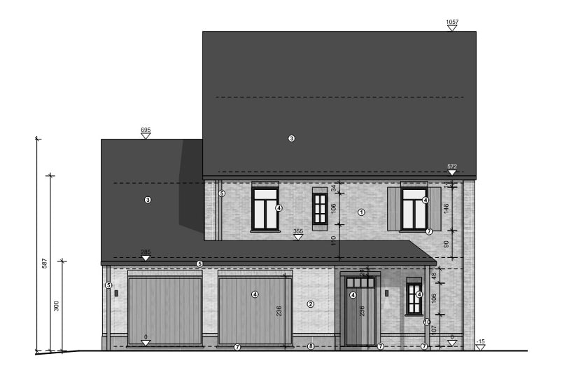 De geveltekening uit het bouwplan